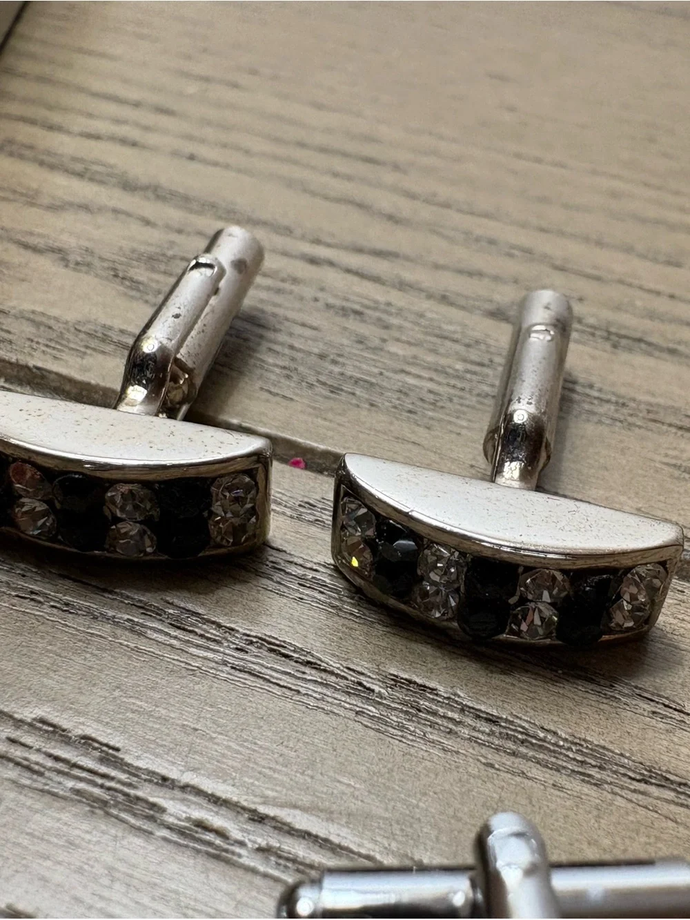 Men's Silver Cufflinks with Pink Square Inlays